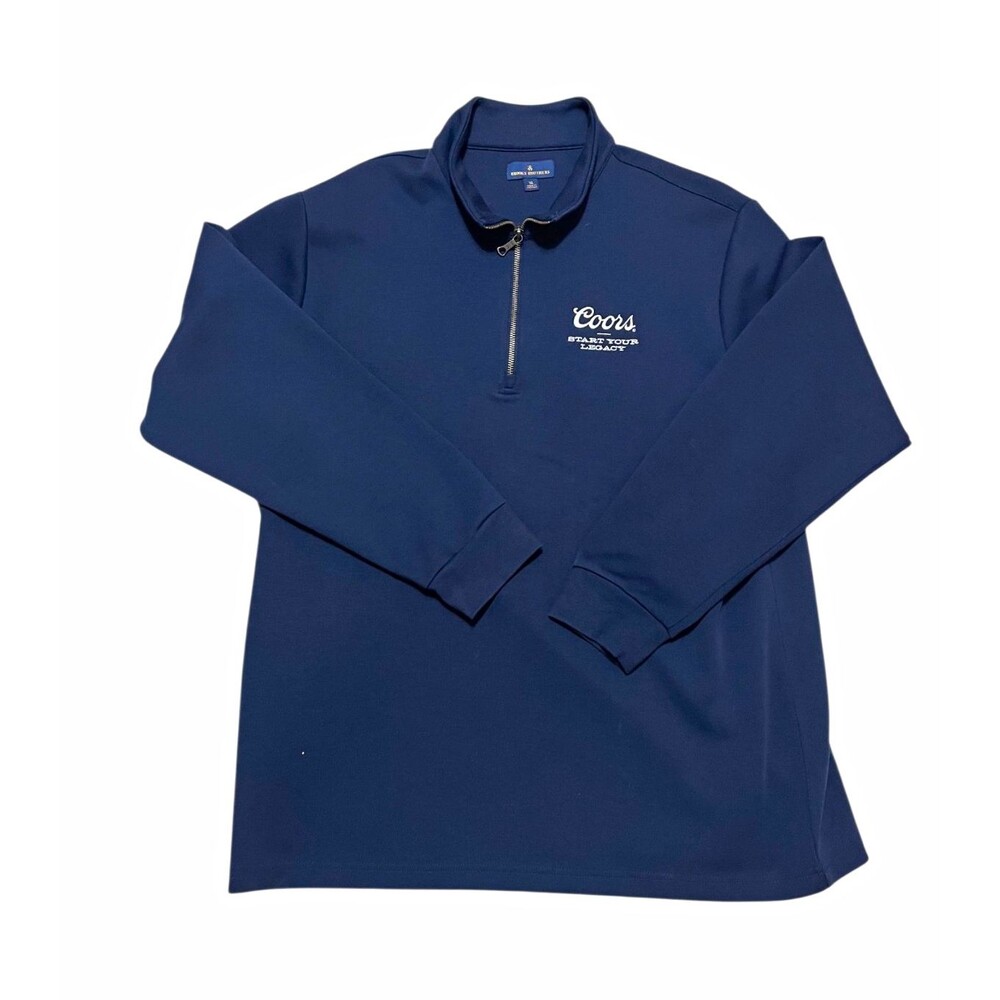 Brooks Brothers 1/4 Zip Sweatshirt Mens XL Blue Mock Neck Embroidered Coors